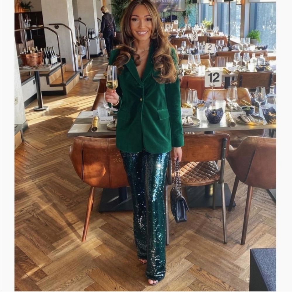 ZARA FLARED HIGH WAISTED GREEN SEQUIN PANTS SIZE M - Picture 13 of 16